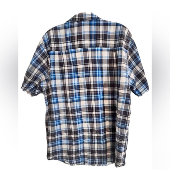 North Face Mens Large Blue Plaid Button Down Short Sleeve Comfort Outdoors - Picture 3 of 4
